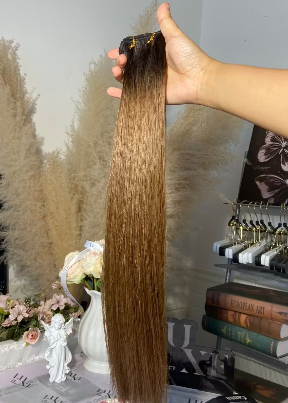 Dark Roots w/ Golden Brown Raw Hair Bundle