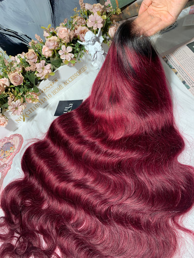 Black Rooted HD Frontal 99J Burgundy Wig