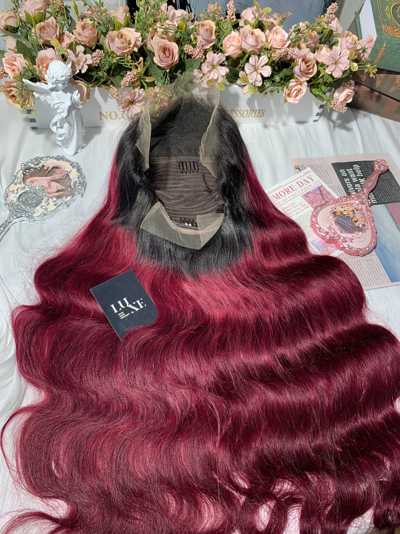 Black Rooted HD Closure 99J Burgundy Wig