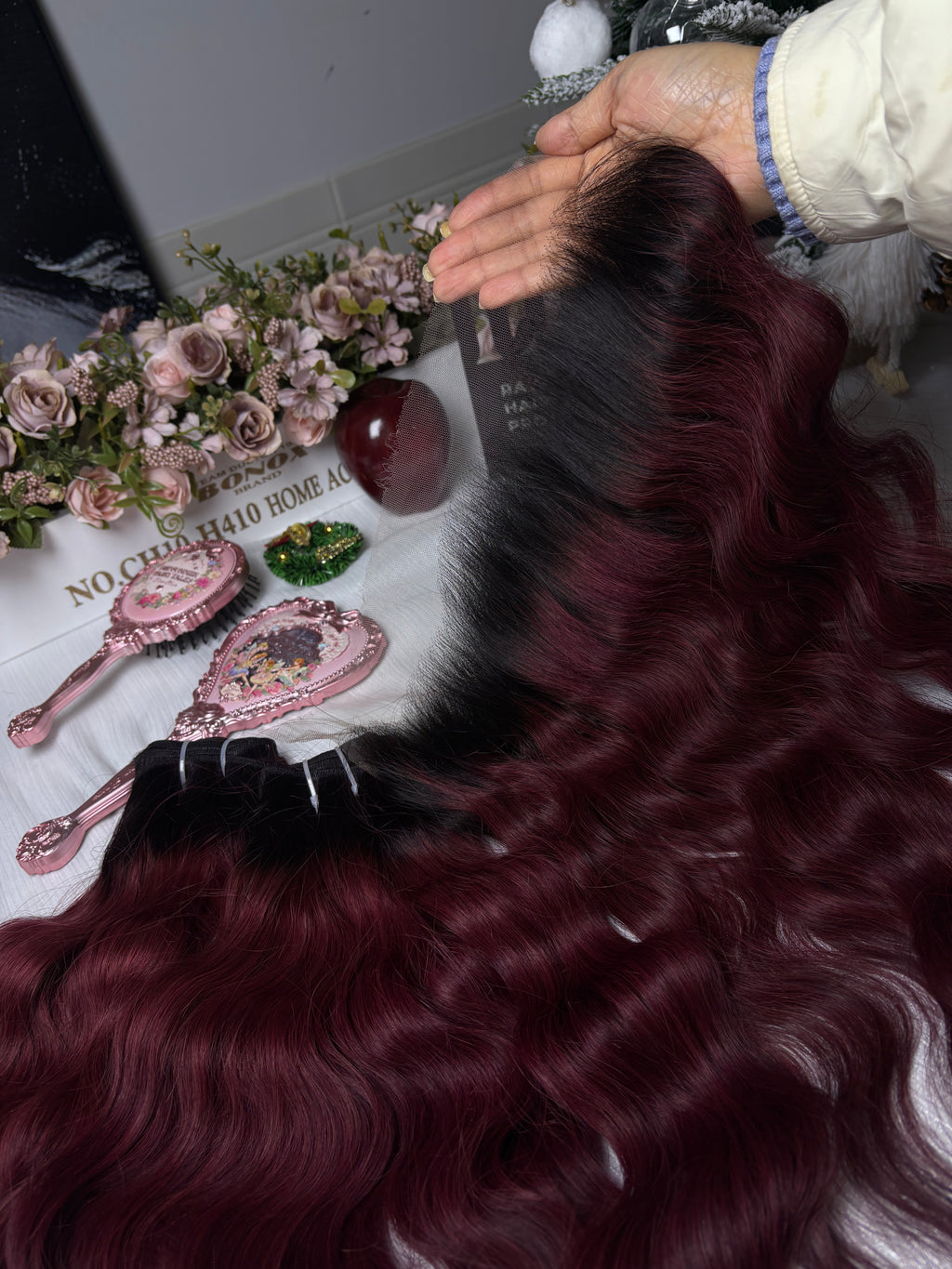 3 Raw Burgundy Red With Black Root Bundle + Raw HD Closure Deal