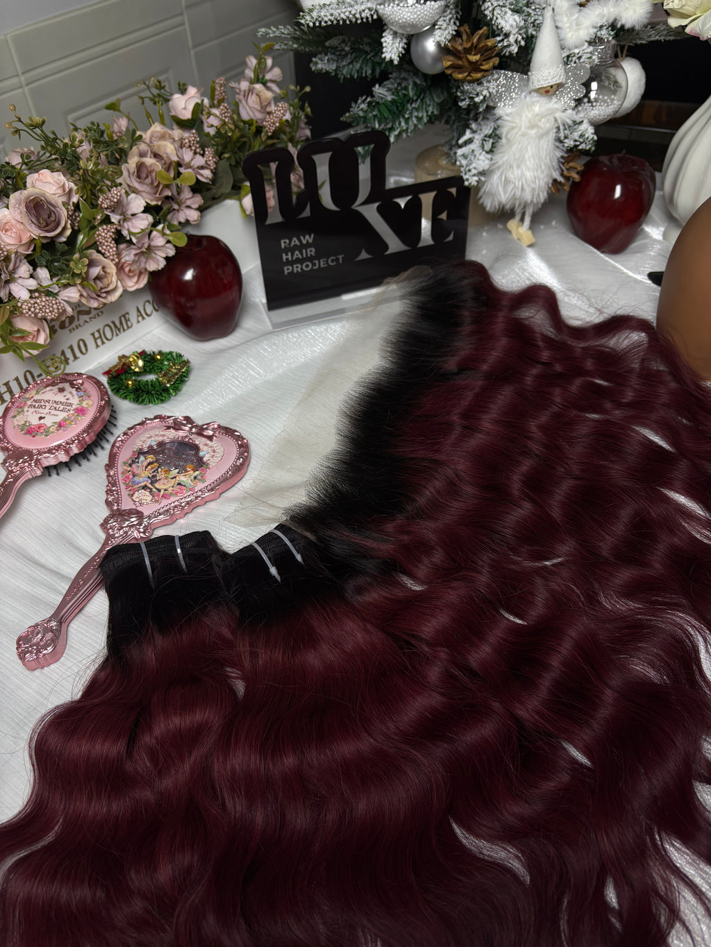 3 Raw Burgundy Red With Black Root Bundle + Raw HD Closure Deal