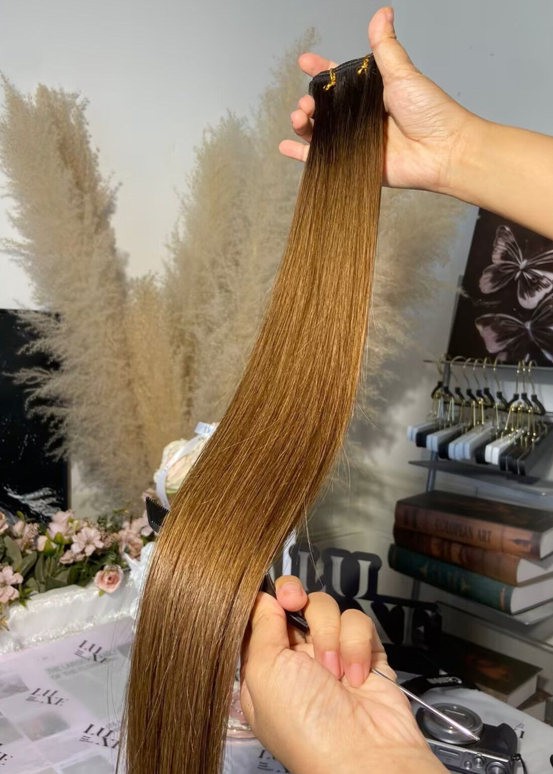 Dark Roots w/ Golden Brown Raw Hair Bundle