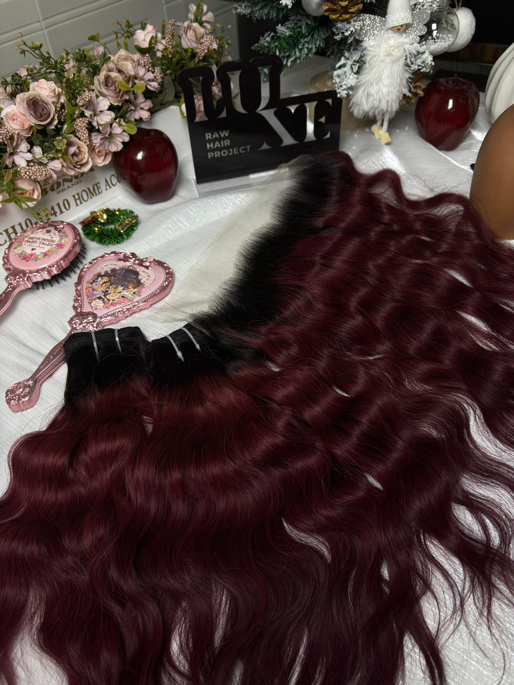 3 Raw Burgundy Red With Black Root Bundle + Raw HD Closure Deal