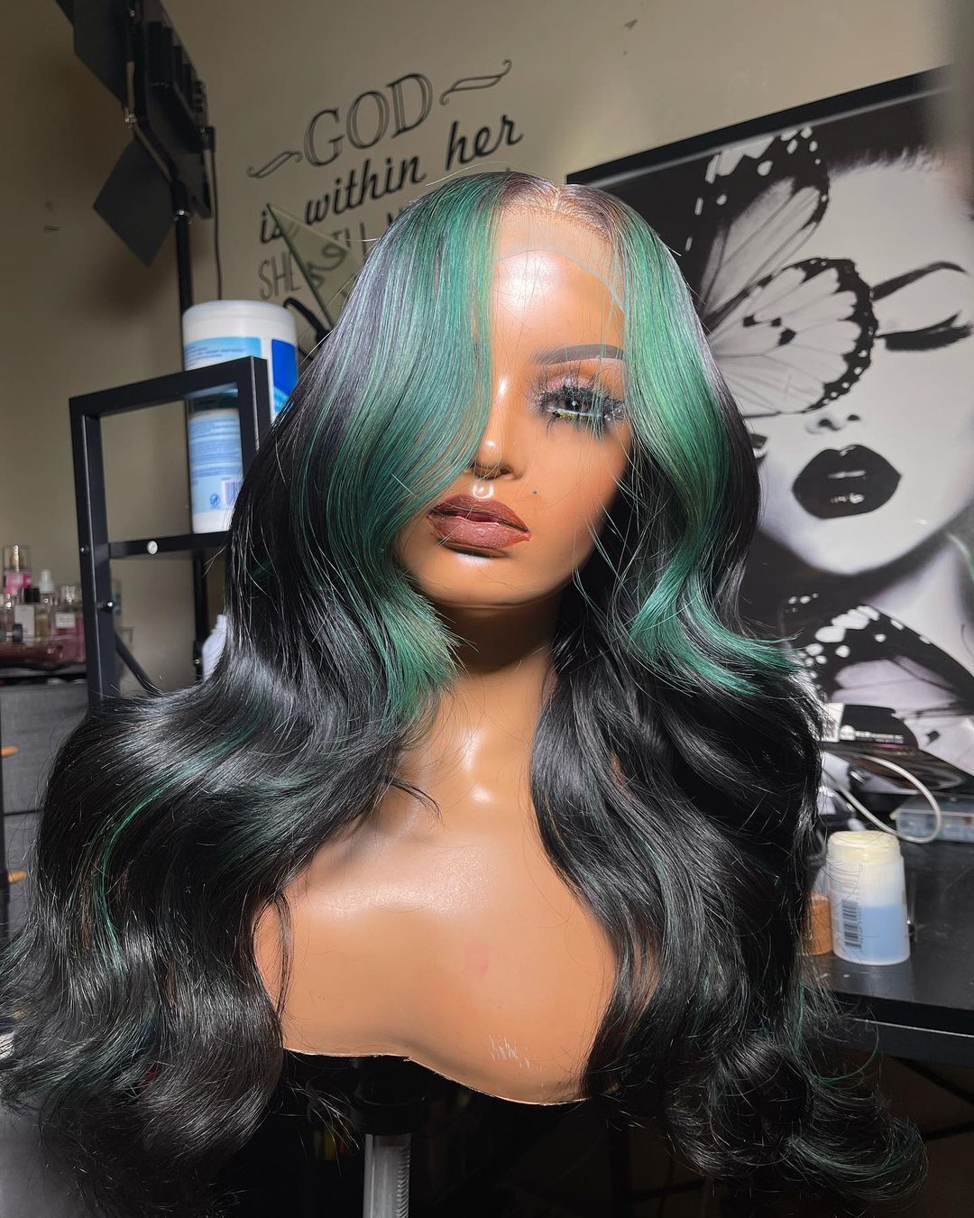 Jade Green Highlight Wig