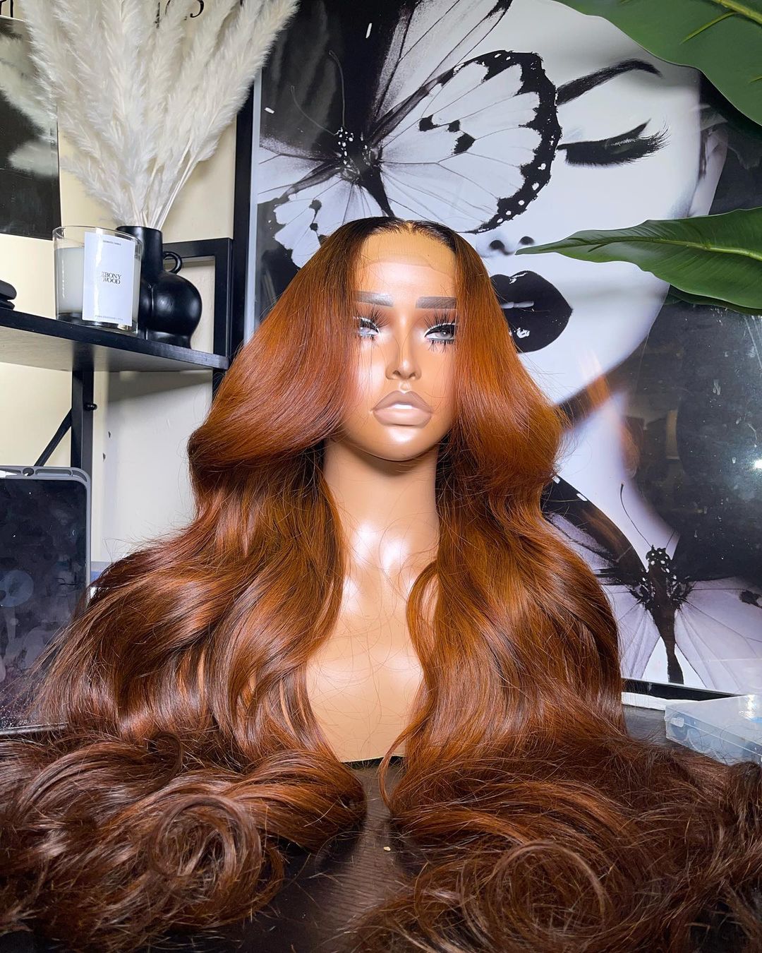 Black Rooted Ginger Colored Wig