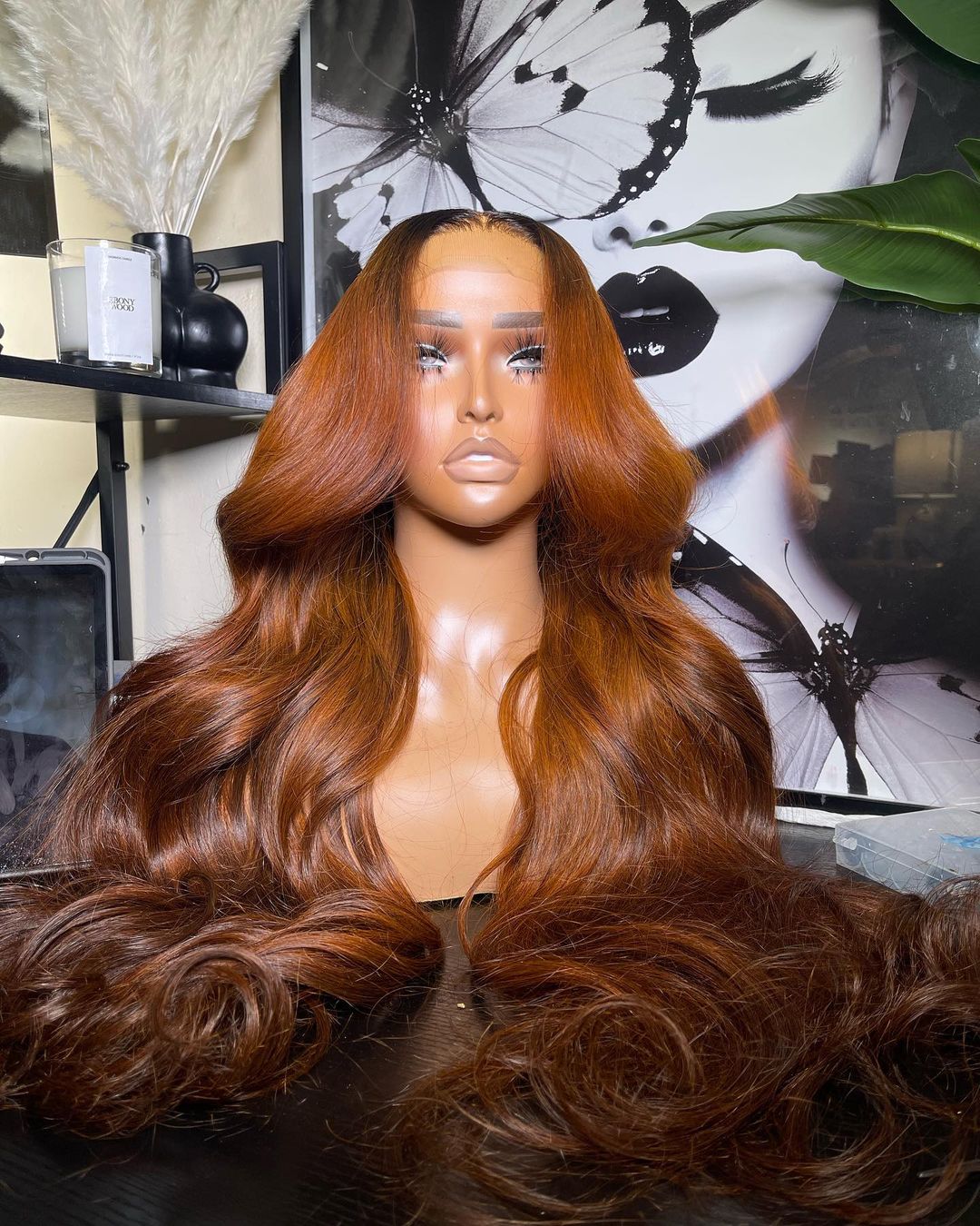 Black Rooted Ginger Colored Wig