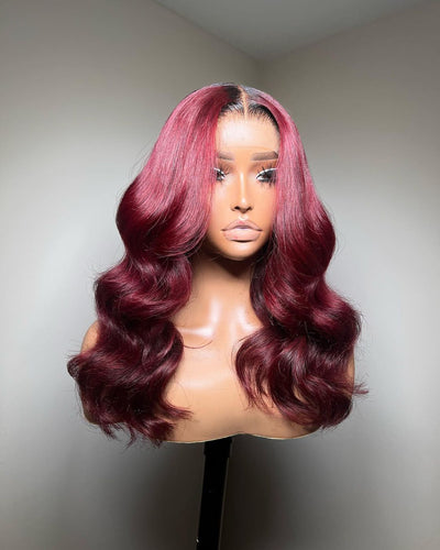 Black Rooted HD Frontal 99J Burgundy Wig