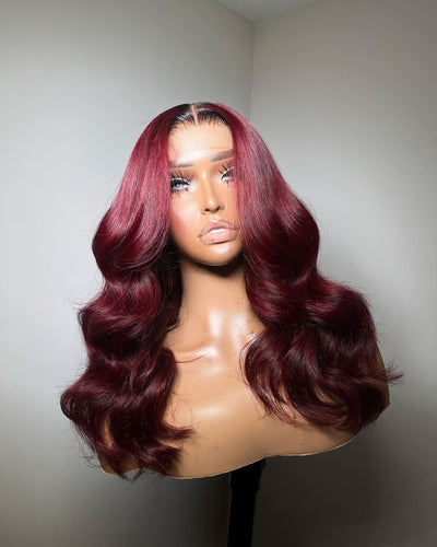 Black Rooted HD Frontal 99J Burgundy Wig