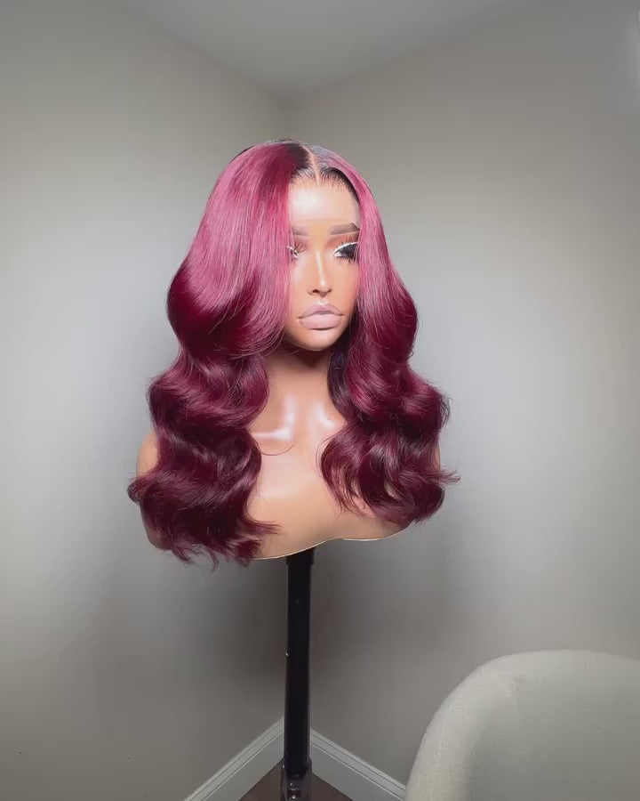 Black Rooted HD Frontal 99J Burgundy Wig