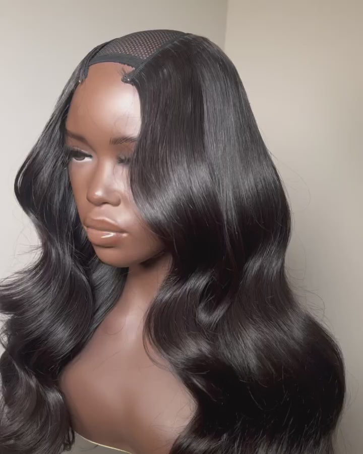 U - Part Natural Black Wig