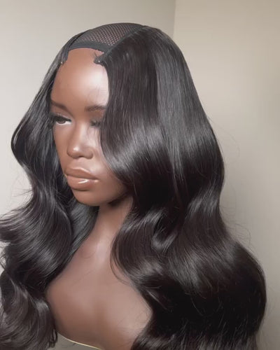 U - Part Natural Black Wig