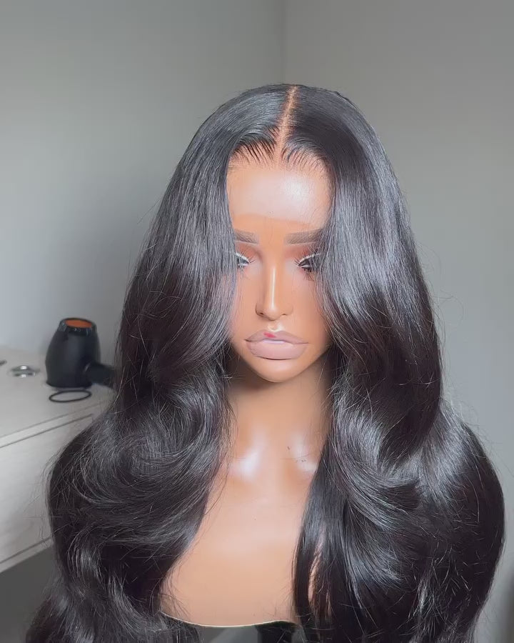 Lace Closure Wavy Natural Black Wig